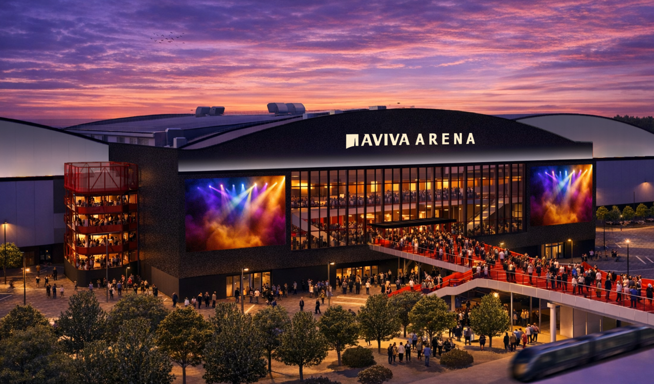 Aviva Arena outside in the evening